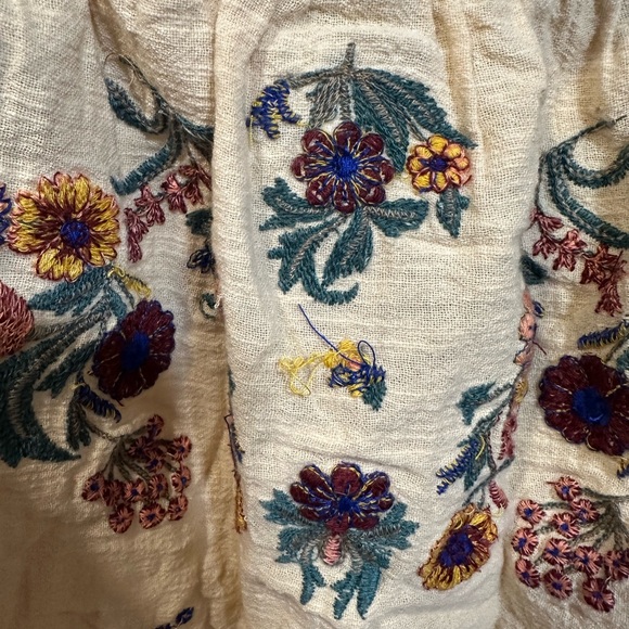 Free People Cream Off-Shoulder Floral Embroidered Smocked Top - Picture 3 of 4